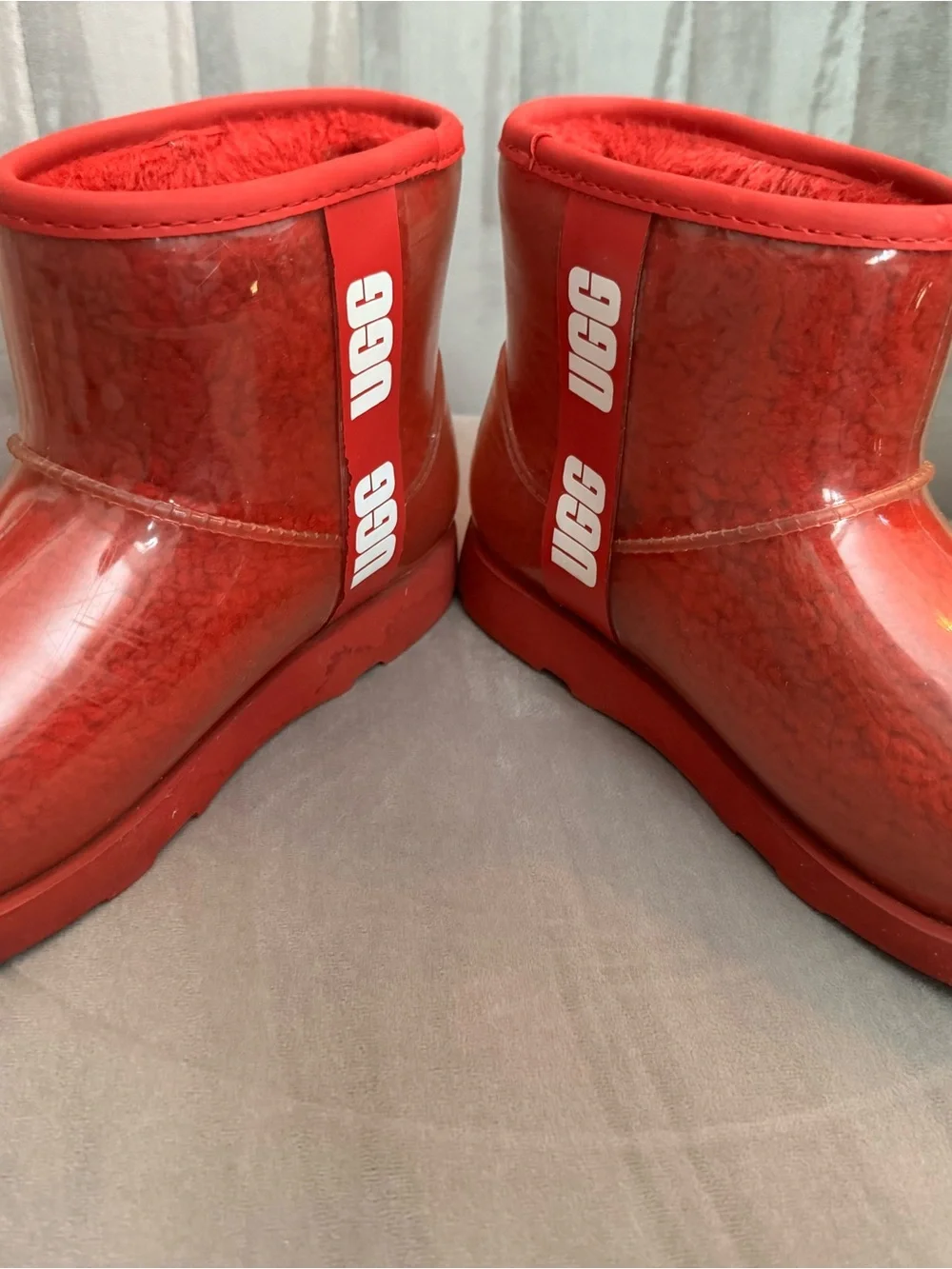UGG Kids Red Glossy Shearling Ankle Boots